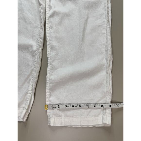 H&M Womens White Linen Blend Tapered Trouser Pants Sz 31 Resort Tropical Beach - Picture 5 of 14
